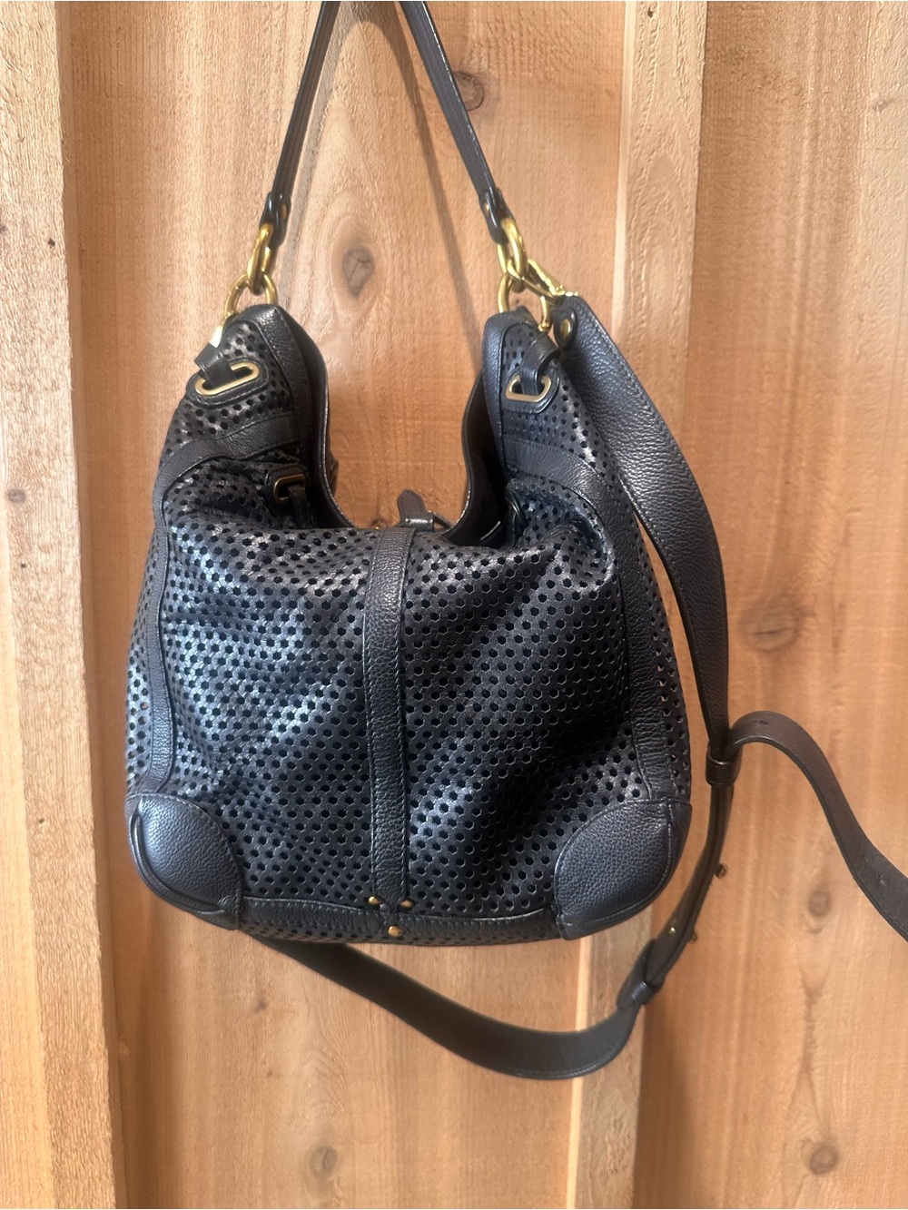 Jerome Dreyfuss Tanguy Black Perforated Leather Shoulder Crossbody Bag - Picture 7 of 15